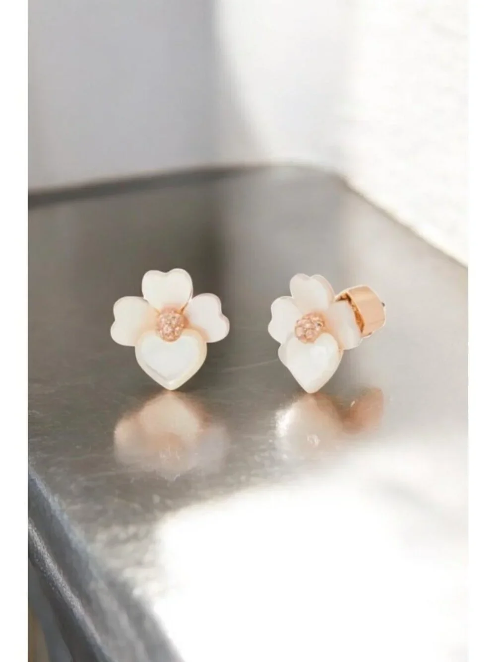 Kate Spade New York Precious Pansy Studs Earrings Cream Multi/Rose Gold